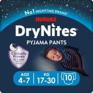 Pilt Huggies püksmähkmed DryNites 17-30kg 4-7aastane poiss 10tk