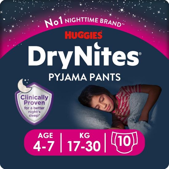 Pilt Huggies püksmähkmed DryNites 17-30kg 4-7aastane tüdruk 10tk