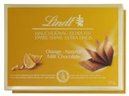 Pilt Lindt Swiss Thins apelsini piimašokolaadi lehed 125g