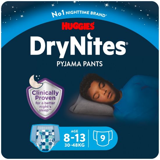 Pilt Huggies püksmähkmed DryNites 30-48kg 8-13aastane poiss 9tk