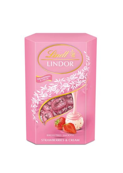 Pilt Lindt Lindor valge šokolaadipallid maasikatega 200g