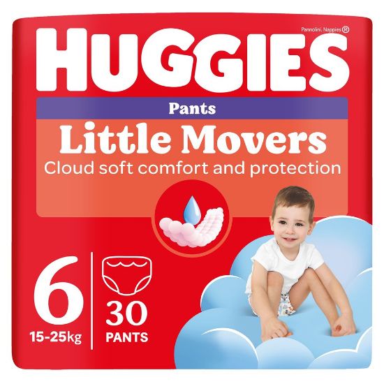 Pilt Huggies püksmähkmed Pants Little Movers 6 Boy 15-25kg 30tk
